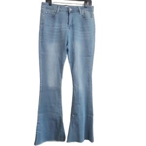 Mid rise medium wash wide leg jeans